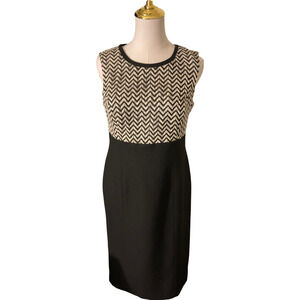 Kasper Women's 6 Black White Dress Chevron Pattern Sleeveless Knee Length